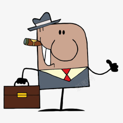 卡通微笑的男人抽雪茄拎箱子竖大素材