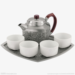 铁茶壶白色茶杯素材