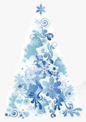 蓝色梦幻花纹圣诞树素材