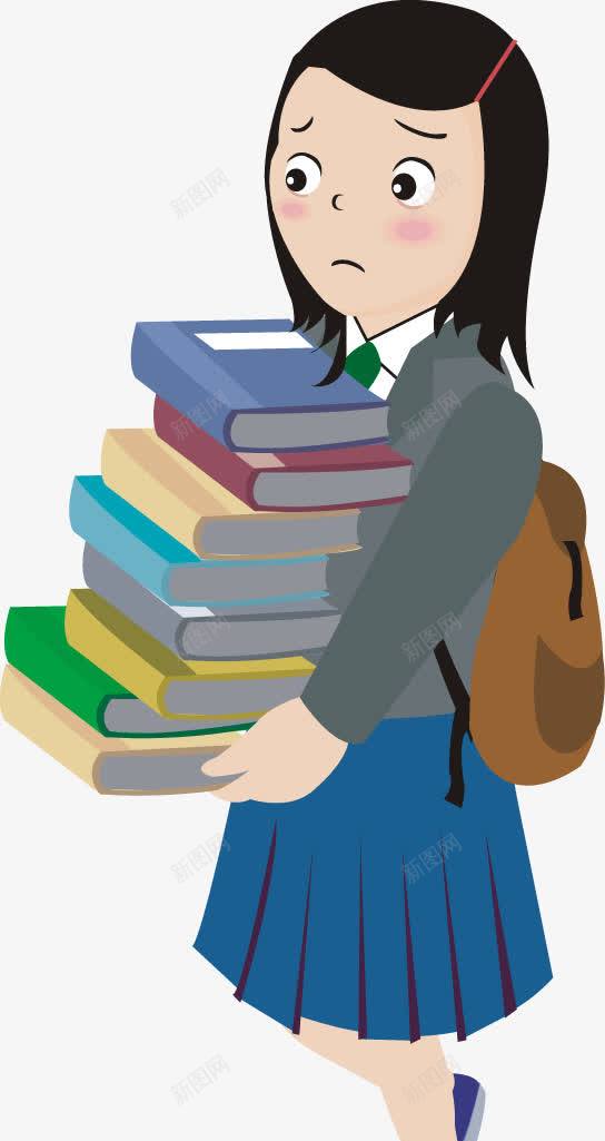 女学生背着书包抱着书png免抠素材_88icon https://88icon.com png图片 书包 女学生 抱着书 背着