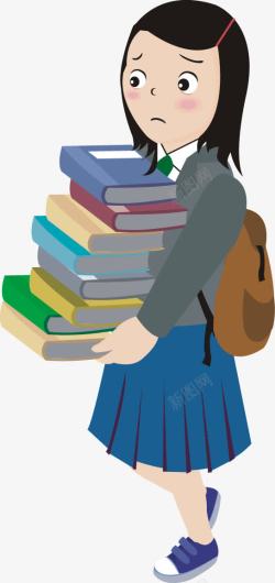 女学生背着书包抱着书素材
