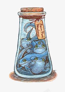 化学仪器瓶装妖怪蓝色青蛙素材