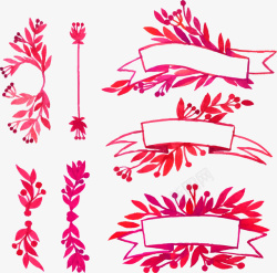 8款水彩绘丝带与花卉矢量图素材