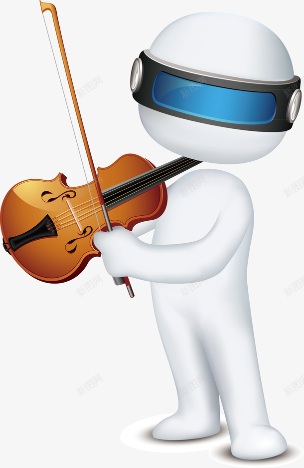 爱音乐的机器人png免抠素材_88icon https://88icon.com 卡通 小提琴 琴弦 白色的 站立 简笔 绿色的