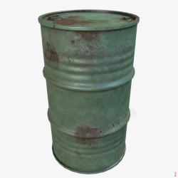破旧绿色大桶装机油桶素材