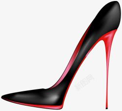 手绘女式红底黑高跟鞋素材