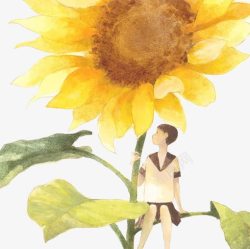 女孩与向日葵手绘插画素材