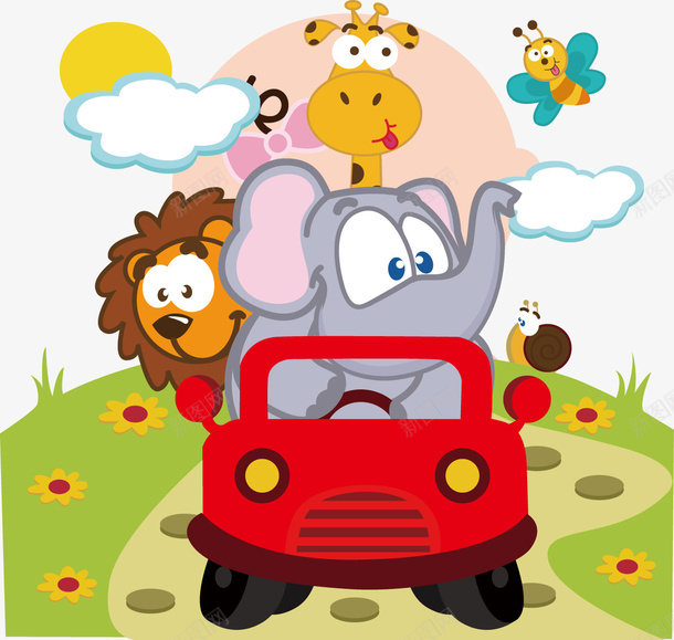 手绘卡通汽车动物图案矢量图ai免抠素材_88icon https://88icon.com 动物图案 卡通汽车 手绘 矢量图