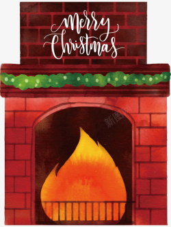 圣诞节水彩手绘壁炉矢量图素材