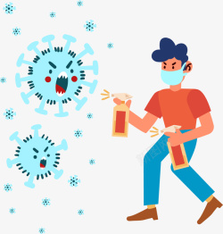 灭菌病毒细胞戴口罩抗疫消杀病毒人物矢量图高清图片