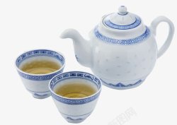 青花瓷茶壶茶壶和茶杯高清图片