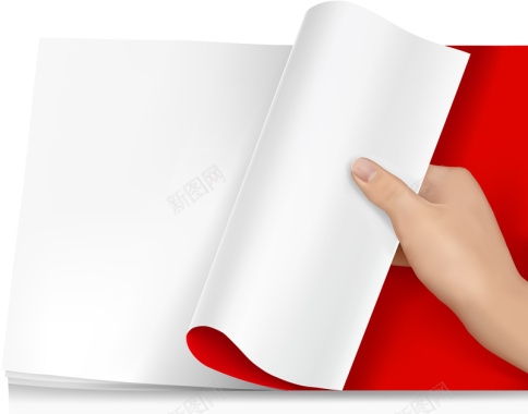 红色封面封面空白纸张人手揭开卷面背景矢量图背景