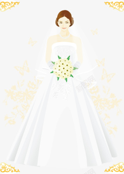 拿着一束花朵的新娘婚纱照矢量图素材