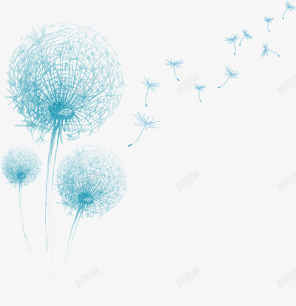 蓝色清新蒲公英装饰图案png免抠素材_88icon https://88icon.com 免抠PNG 清新 蒲公英 蓝色 装饰图案
