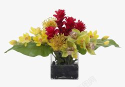 红黄花卉装饰玻璃花瓶软装摆设素材