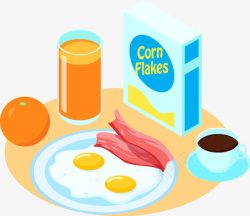 手绘煎蛋香肠早餐元素素材