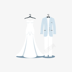 白色婚纱和蓝白色礼服矢量图素材