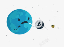 卡通地球月球和陨石矢量图素材