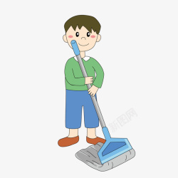 打扫工具长扫把小男孩打扫卫生人物插画形矢量图高清图片