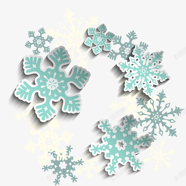 绿色漂浮雪花png免抠素材_88icon https://88icon.com 免抠PNG 清新 漂浮 绿色 装饰图案 雪花 黄色