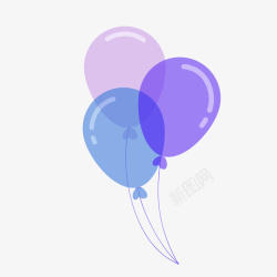 手绘手抓画布紫色气球组漂浮卡通手绘高清图片
