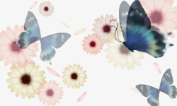 手绘蝴蝶花朵水彩画素材