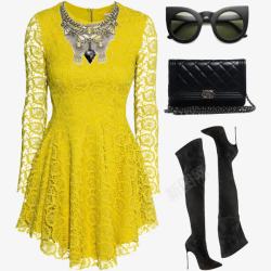 黄色女式连衣裙搭配素材