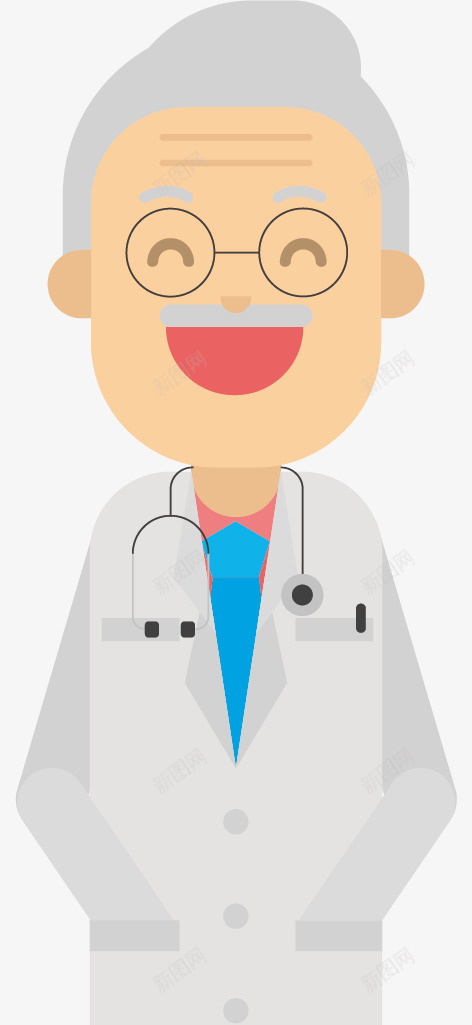 穿白大褂的老医生矢量图ai免抠素材_88icon https://88icon.com 医生 听诊器 男人 男士 男性 白大褂 短发 老年 矢量图
