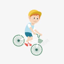 卡通手绘骑自行车小男孩素材