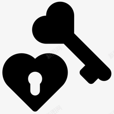 心形钥匙和锁图标图标