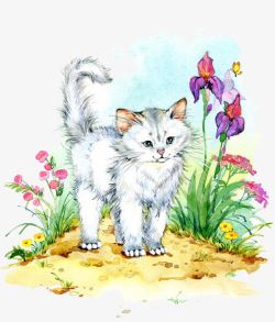 站在花丛中的猫素材
