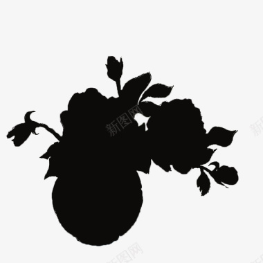 花瓶里的花黑色剪影图标图标