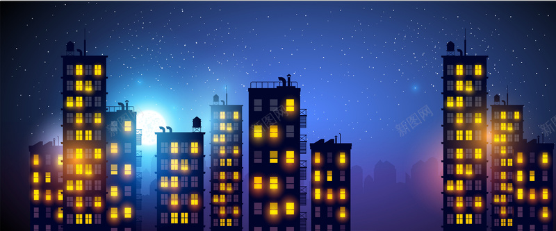 城市午夜背景矢量图ai设计背景_88icon https://88icon.com 城市 夜空 建筑 梦幻 浪漫 灯火 绚丽 矢量图