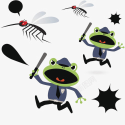 卡通保安青蛙打蚊子插画素材