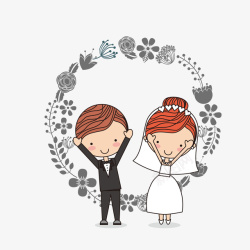 卡通浪漫婚礼的男女装饰边框矢量图素材
