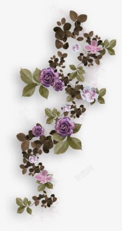 紫色花朵树叶装饰素材