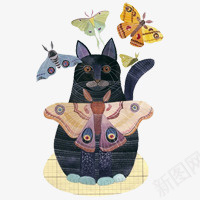 猫蝴蝶手绘png免抠素材_88icon https://88icon.com 手绘 插画 猫 蝴蝶