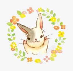 手绘卡通可爱小兔花纹元素素材
