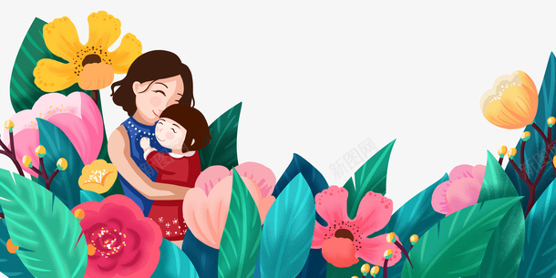 母女手绘植物元素psd免抠素材_88icon https://88icon.com 手绘元素 植物元素 母亲节 母女元素 花元素