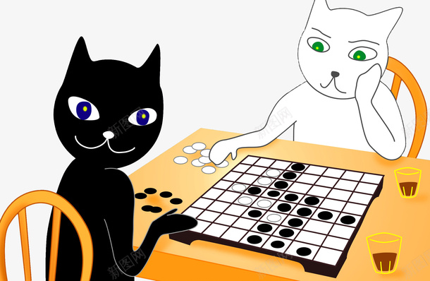 手绘下棋猫png免抠素材_88icon https://88icon.com 下围棋 下棋卡通 手绘下棋 手绘猫 桌椅 棋子 棋盘 观看下棋卡通