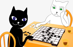 手绘下棋猫素材