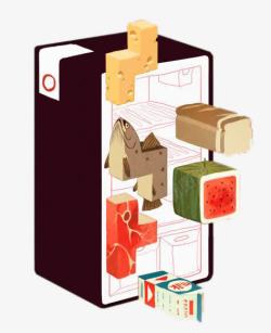 方块状冰箱里的方块状食物高清图片