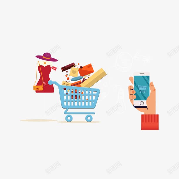 手机购物png免抠素材_88icon https://88icon.com 手 手机 手机购物 购物车