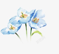 手绘油画卡通蓝色花朵素材