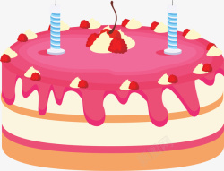 粉红色奶油生日蛋糕矢量图素材