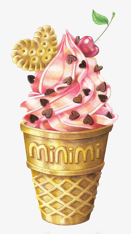 粉色冰淇淋png免抠素材_88icon https://88icon.com 冰淇淋 爱心 粉色 饼干