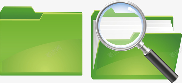 绿色能源图标绿色文件夹与放大镜矢量图图标图标