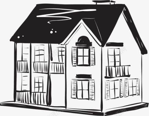 手绘卡通黑色建筑别墅图标图标