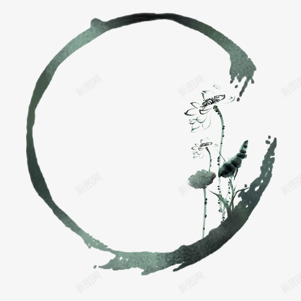 荷花荷叶水墨边框png免抠素材_88icon https://88icon.com 水墨 荷叶 荷花 边框