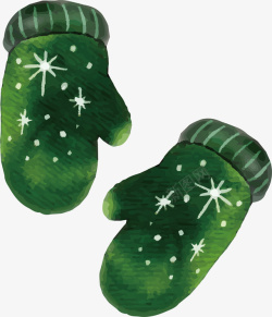圣诞节绿色水彩手绘手套矢量图素材